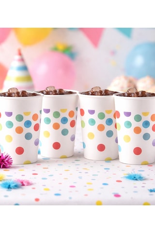 Renkli Puantiyeli Karton Parti Bardağı 8-9 Oz - Doğum Günü Ve Kutlama Malzemeleri 50 Adet Diğer