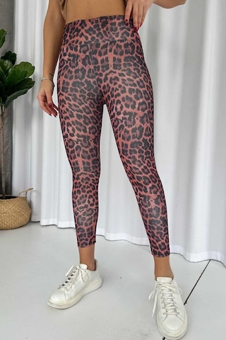 Mine Tan Butik Leopar Desen İçi Şardonlu Kadın Toparlayıcı Tayt - Bordo Bordo