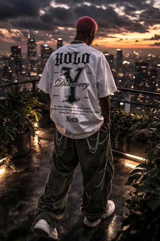 Yolo Street Oversize Bisiklet Yaka Beyaz Tişört Sırt Baskılı Yolo Tasarım %100 Pamuk Unisex Streetwear Beyaz