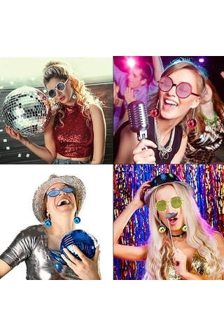 Delux Serisi Kutlama Ürünü Sallanan Disko Top Küpeli Gözlük Retro Hawaii 5 Renk 6 Adet