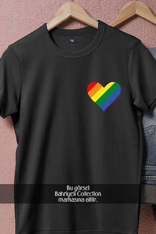 Oversize Lgbt Heart Cep Tasarımlı Unisex T-shirt Siyah