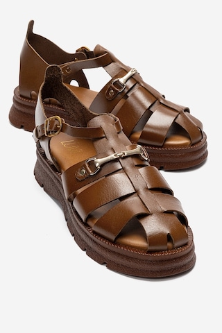Luvishoes Rıela Taba Hakiki Deri Tokalı Kadın Sandalet