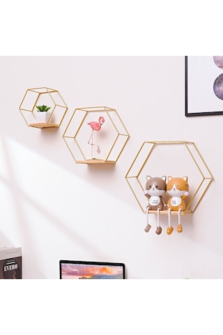 Ximistore9 Altın Mini Altıgen Duvar Rafı - Ev Dekorasyonu Ve Organizasyon İçin Pratik Duvarüstü Saklama Aracı Altın
