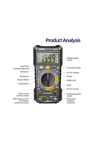 Aneng Sz304 Yüksek Hassasiyetli Dijital Ekran Ölçer Standlı Profesyonel Taşınabilir Multimetre - Siyah