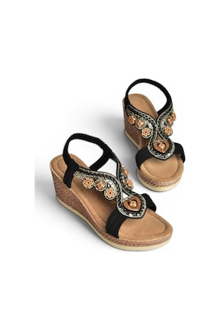 Fox Shoes Y274501609 Siyah Dolgu Tabanlı Kadın Sandalet