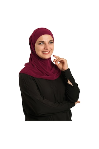 Hürrem Bone Bordo Pratik Hazır Geçmeli Boru Boneli İkili Tesettür Eşarp Sandy Düz 2501 16 bordo