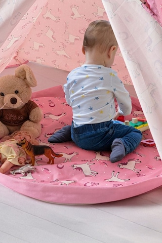 Çocuk Oyun Çadırı Ahşap Direkli Geniş Oyun Evi 150x150x200 Cm Pembe