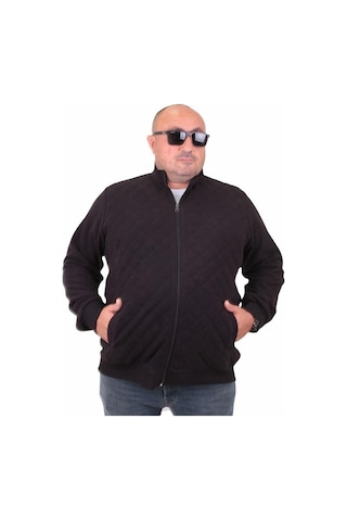 Starbattal Büyük Beden Fermuarlı Hırka Diamond 23281 Sıyah-Sıyah Siyah