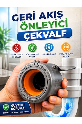 Cinamax Ø50 Lavabo Gideri Çekvalfli Adaptör Koku Önleyici, Böcek Önleyici, Geri Akış Engelleyici, Sızdırmaz Lavabo Gider Aparatı Gri