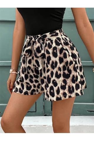 Valensdesign Kadın Kolsuz Bisiklet Yaka Viskon Bluz Ve Leopar Desenli Kısa Modal Short Ikili Takım Siyah