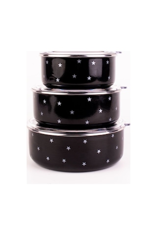 Star Emaye Saklama Kabı Ocaklarda Kullanılabilir Siyah