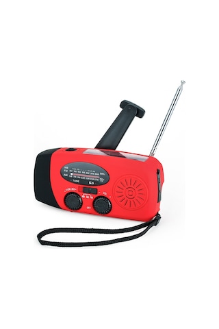 Springsun Kırmızı Solar El Çevirici Radyo - Am/fm/noaa Hava Durumu Radyosu, Fener Ve 600mah Mobil Güç Kaynağı İle Outdoor Acil Durum Cihazı