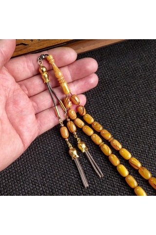 7x11 mm Sarı Hareli Ateşi Kehribar İsme Özel Tesbih