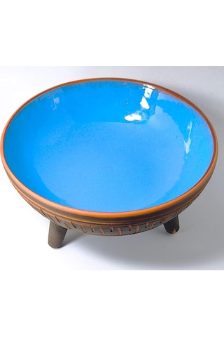 Dekoratif Sunum Kasesi, Seramik Ayaklı Sunum Kasesi, Servis Kasesi, Servis Tabağı, Kase, Tabak Boncuk Mavi, 20 Cm Sku: Smg8690010549945