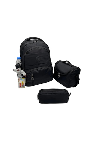 İlkokul Çantası 3'lü Set Unisex Çocuk İlk Okul Çantası Ovski-8010 Pudra-vizon Siyah