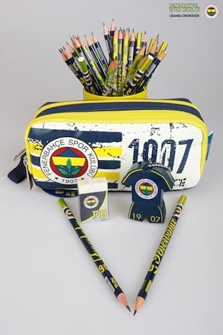 Fenerbahçe Lisanslı Kalem Çantası, 2'li Kurşun Kalem, Silgi Ve Çift Bıçaklı Kalemtraş Seti, Sarı Lacivert Çok Renkli