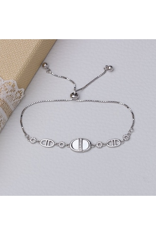 Sedef Taşlı Model 925 Ayar Gümüş Kadın Asansörlü Bileklik Gümüş