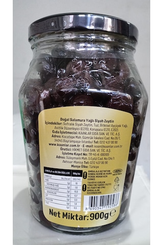 Doğal Salamura Yağlı Siyah Zeytin Siyah Elmas 900 Gr Cam Xl 201-230