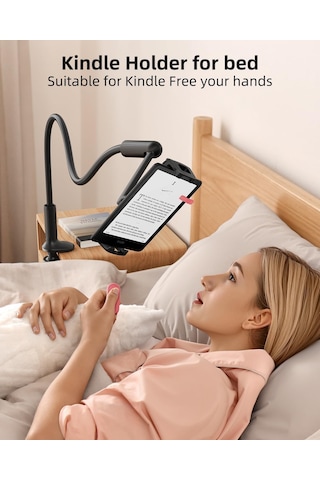 Saıjı 47 İnç Gooseneck Kindle Tutucu, Yükseltilmiş Tabanlı Yatak İçin Tablet Tutucu, Esnek Tembel Kollu İpad Standı, İpad Mini Pro Air, Kindle, Veya 4,7-11 İnç Cihazlarla Uyumlu Siyah Sku: Smgstka2