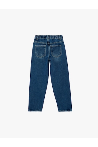 Koton Pamuklu Cepli Beli Lastikli Rahat Kesim Denim Pantolon Orta İndigo 6skb40051td