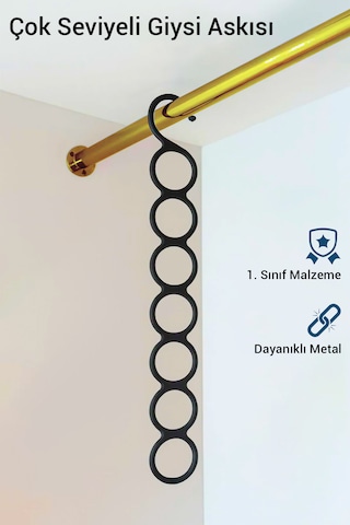 Çok Seviyeli Giysi Askısı - Metal Askı - Dolap Içi Düzenleyici Siyah