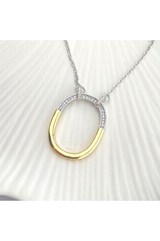 Halka Kolye Çift Renk Zirkon Taşlı Kadın Kolye 45cm Gold - Gümüş