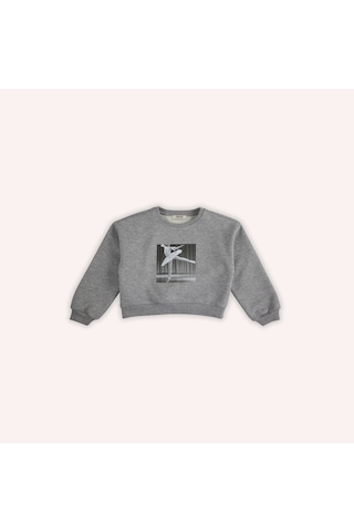 Kız Çocuk Baskı Detaylı Sweatshirt Gri-melanj 2421gk08051-4942 001