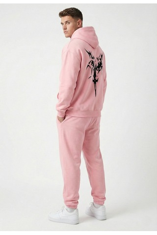 Nevermind Unisex Oversize Hoodie Grafik Sembol Baskılı Pembe