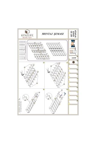 Kenzlife Kitaplık Süper Ga 180 200 19 Byz 6 Katlı 3 Bölme Çift Bölme Opsiyonlu Ofis Mutfak Banyo Dolabı Arkalıksız+tekli Duvar Rafı Hediye