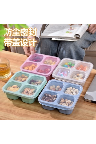 Mufunye Yeşil Dört Bölmeli Cam Kapaklı Atıştırmalık Kutusu - Kuruyemiş, Atıştırmalık Saklama Ve Servis İçin Pratik Ev Gereci DiğER