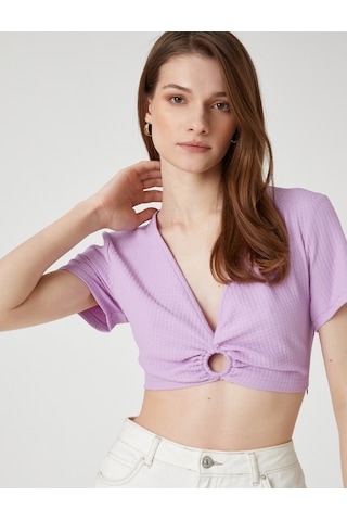 Koton Crop Bluz Halka Detaylı Lila 2sak30123pw 2SAK30123PW370
