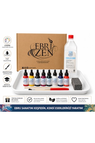 Ebru Sanatı Başlangıç Eğitim Seti 24 Parça 8 Renk A4 Boyutlu Ücretsiz Video Eğitim Su Bazlı Bir Üründür Tehlikeli Madde İçermez