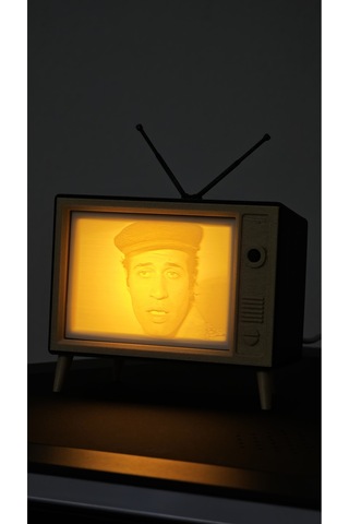 Morfem3d Özelleştirilebilir Retro Tv Görünümlü Aydınlatmalı Litofan Type-c Girişli Özel Tasarım Siyah - Beyaz