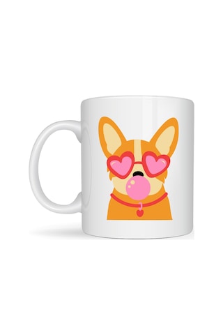 Sevimli Corgi Desenli Porselen Kupa Model 44 Kalpli Gözlüklü Köpek Tasarımlı, Eğlenceli & Hediye Fikri Diğer