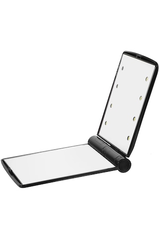 Monozone 3 Renk Seçenekli Katlanır Mini Işıklı Makyaj Aynası 8 Led Pilli 23a 12v Pil Dahildir siyah