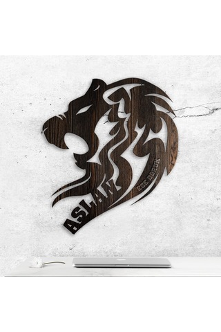 Bk Gift Kişiye Özel İsimli Aslan Tasarımlı Ahşap Duvar Objesi Model A3 Akgn12039 Renkli