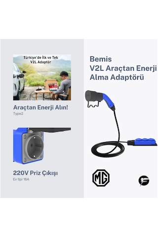Bemis V2l Vehicle To Load Elektrikli Araç Uyumlu 3 Lü Priz Uzatma Adaptörü 3 M Mg 16a/3.5kw