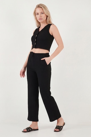Lela Regular Fit V Yaka Yelek-pantolon Gofre Takım Bayan Takım 5866484 Siyah