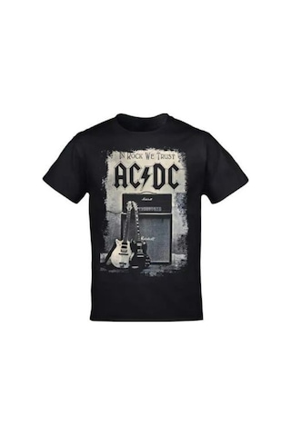 Noıssey Siyah Acdc Baskılı Oversize Unisex Kadın/erkek Unisex Bisiklet Yaka