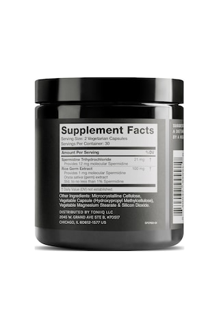 Toniiq Spermidine Rice Germ Extract And Trihydrochloride 22mg 60 Vegetarian Caps