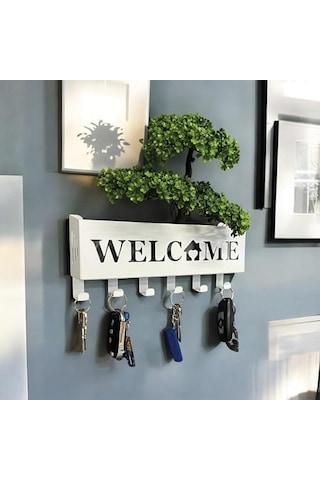 Welcome Temalı Raflı Anahtarlık Askısı Beyaz 000 Açık Krem