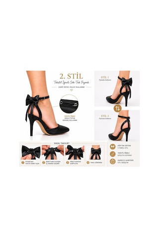 Craft Moda Kadın Arkası Açık Fiyonklu Stiletto Çıkarılabilir Fiyonk Detaylı İnce Topuklu Abiye Ayakkabı Siyah