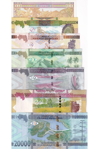 Gine 100-500-1.000-2.000-5.000-10.000-20.000 Francs 2020, 7 Li Set,çil,eski Yabancı Kağıt