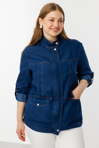 Ekol Kadın Büyük Beden Fermuarlı Kapak Cepli Mont 6302 Indigo İndigo