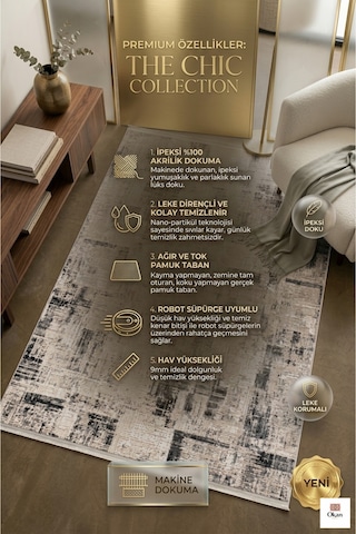 Premium Modern Soyut Desenli Salon Halısı - 9mm Hav Yüksekliği, Pamuk Taban, Antrasit Gri Vizon Seri Çok Renkli