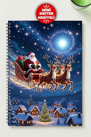 Noel Baba A5 Metal Spiralli Çizgisiz Karton Kapak Noel Baba Defter Çok Renkli