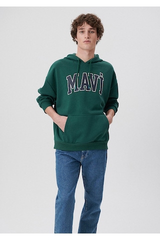 Mavi - Mavi Logo Baskılı Kapüşonlu Yeşil Sweatshirt 067149-71874 Yeşil