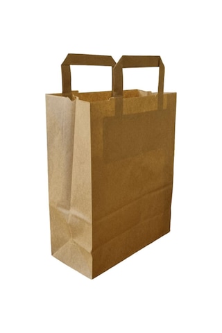 Flat Kraft Kağıt Çanta Karton Hediyelik Poşet Torba - 20x24x10 Cm. - 100 Adet