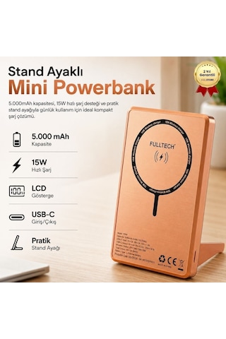 5.000mah Lcd Ekranlı Standlı Mini Powerbank 15w Hızlı Şarj, Usb-c Giriş/çıkış, Telefon Tutuculu-1657 Siyah
