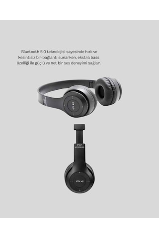Kablosuz Bluetooth Kulaklık Tf Kart Aux Mikrofonlu Suya Dayanıklı 10m Menzil